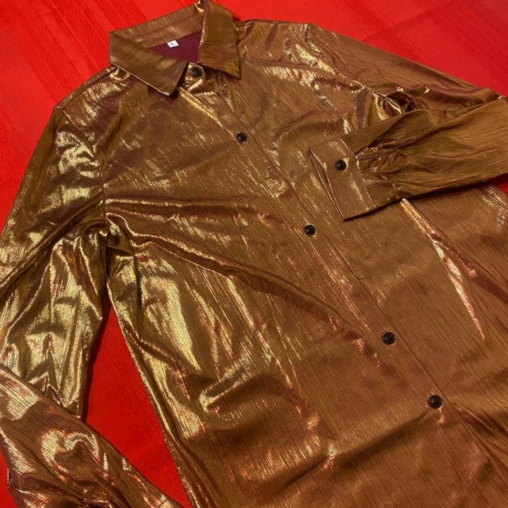 Privé Metallic Button Front Shirt - Picture 3 of 13